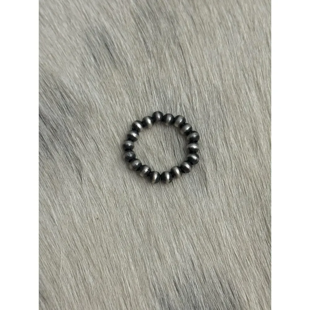 Native American Sterling Silver 4mm Navajo Pearl Stacker Stack Stretch Ring 925
